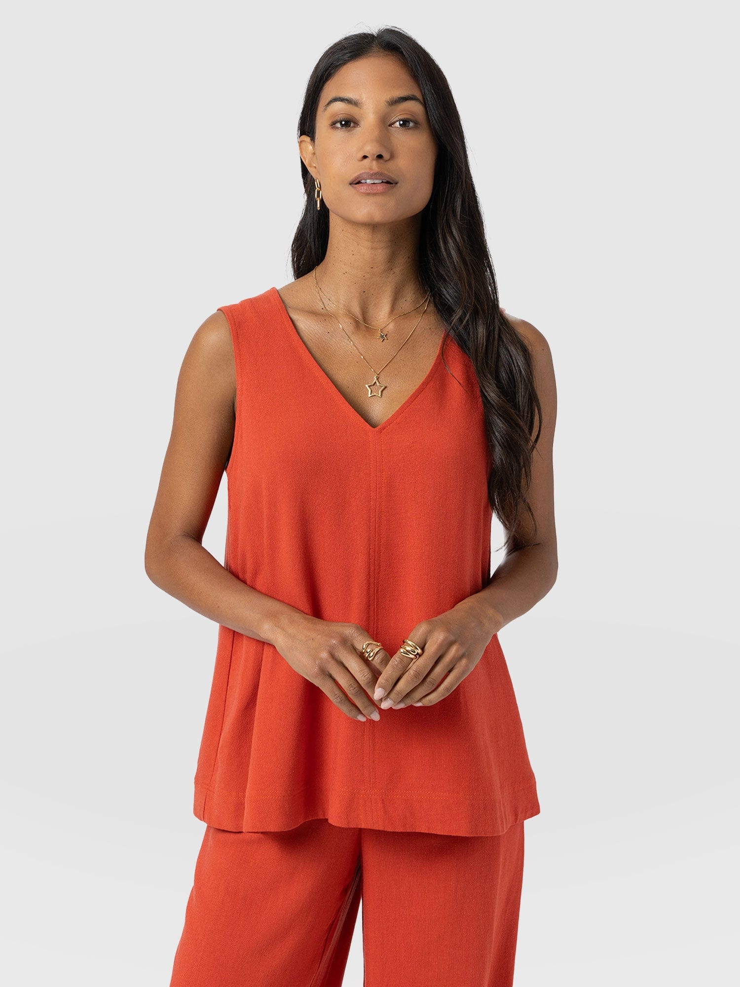 Corinne V Neck Tunic - Burnt Orange - Women's T-shirts | Saint + Sofia® EU